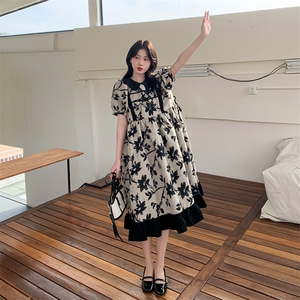 新中式国风娃娃领连衣裙女夏2025新款小个子宽松减龄泡泡袖碎花裙图片