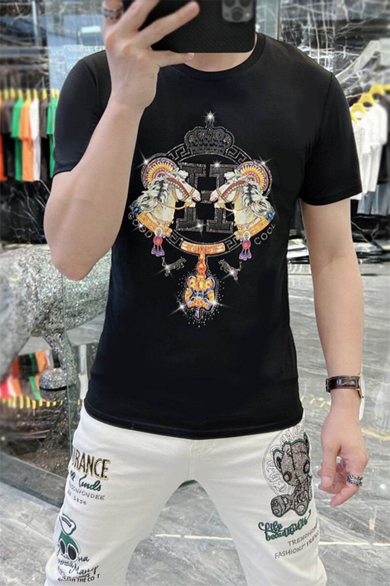 新款时尚高端精品欧货夏季男T恤短袖潮流抖音A227B-A-716-P48,男装T恤,电商A227B（原钱塘4066-1）