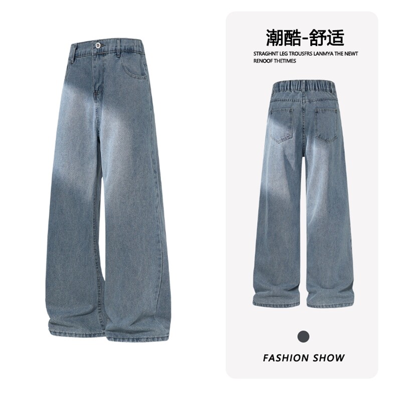 B221 美式ins高街暗黑百搭宽松直筒牛仔裤LK25600-特P38控68图片