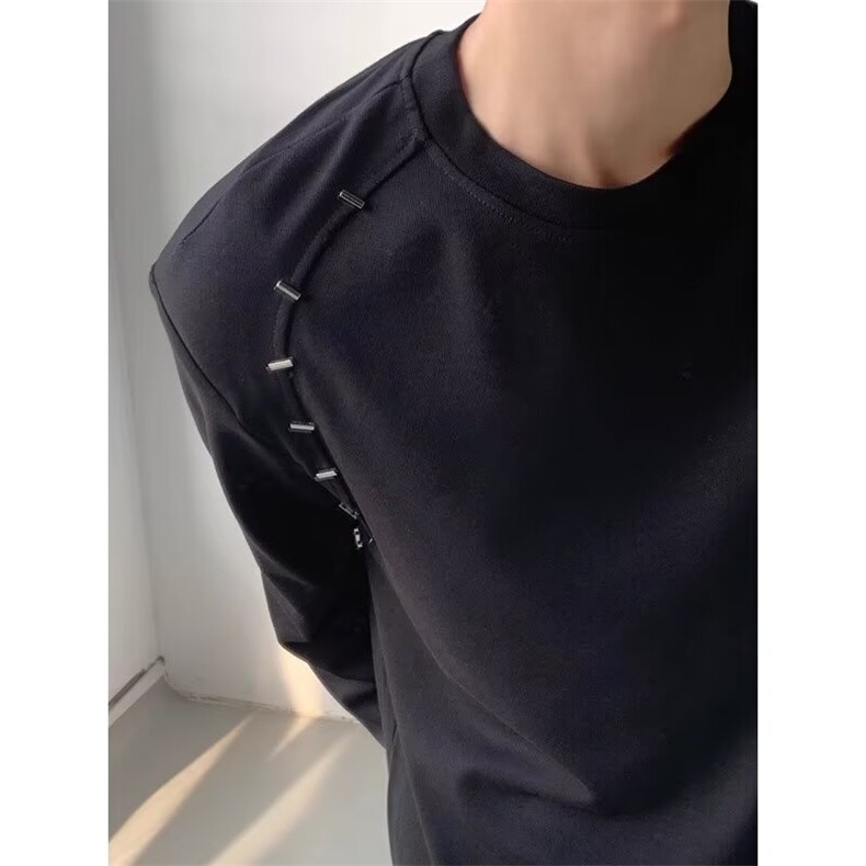 韩版重磅垫肩长袖T恤金属设计感圆领卫衣打底衫小众男女潮,男装T恤,星座506A