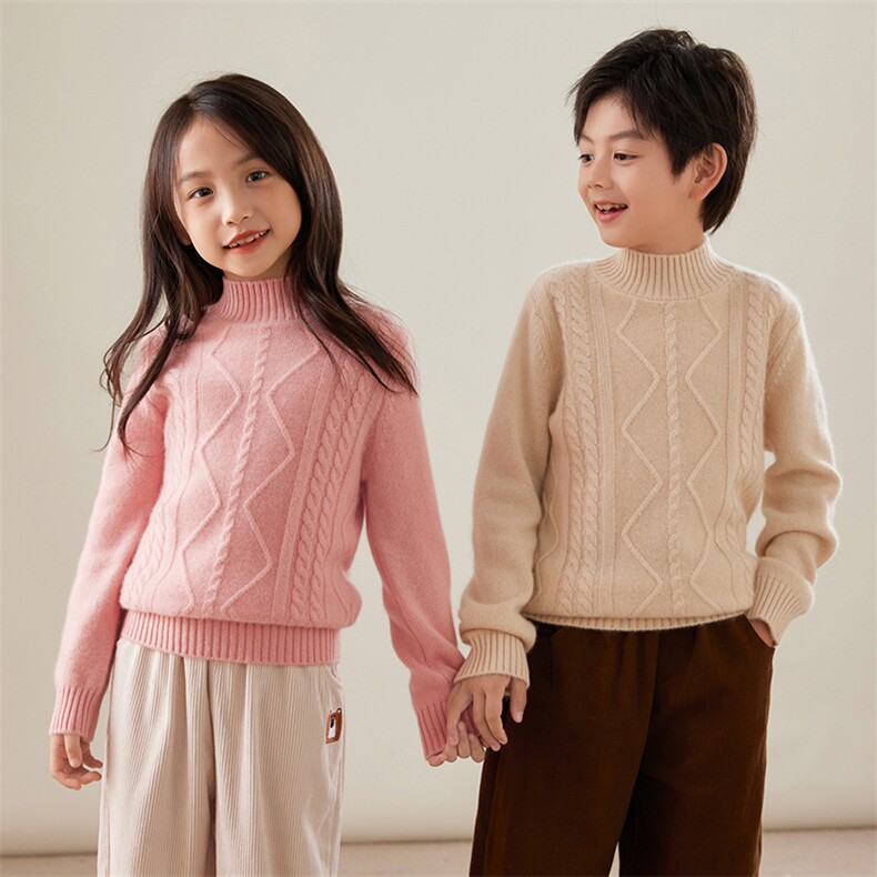 秋冬男女同款时尚百搭中间麻花设计亲肤柔软衫，童装卫衣/绒衫，贝美羊绒