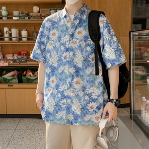 夏威夷花衬衫男夏季纯棉短袖寸衣翻领海边度假7242特P30图片