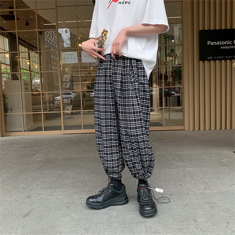 夏季新款休闲裤男韩版宽松清凉格子抽绳束脚大码运动裤  8011-P45图片