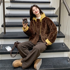 温柔韩系皮毛一体羊羔毛外套女秋冬2025新款时髦洋气爆款绝美棉服，女装皮草，2C215