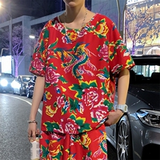 HT203夏季男士休闲东北大花民族风牡丹花圆领短袖T恤青少年大码，男装T恤，星座115A(原星座507）