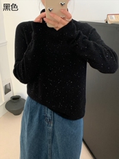 时尚百搭10%立体花纹堆堆领女士打底衫，女装羊绒衫，牧思羊
