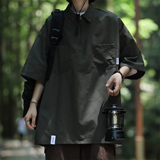 Polo衫男短袖t恤夏季冰丝宽松百搭日系工装潮牌男上衣服WB085-P28，男装T恤，星座412-3