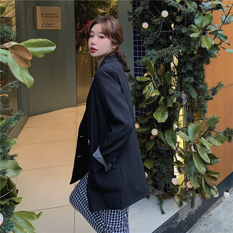 超好看黑色西装领毛呢外套女2024冬季新款学院风减龄加厚呢子大衣,女装西装,浙宝123