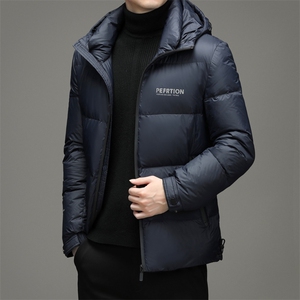 冬季新款连帽羽绒服加厚保暖男士素中年商务休闲爸爸装纯色外套图片