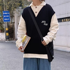 卫衣假两件毛衣男秋冬季背心马甲日系针织衫设计感上衣M137-P45，男装针织衫/毛衣，星座512-2