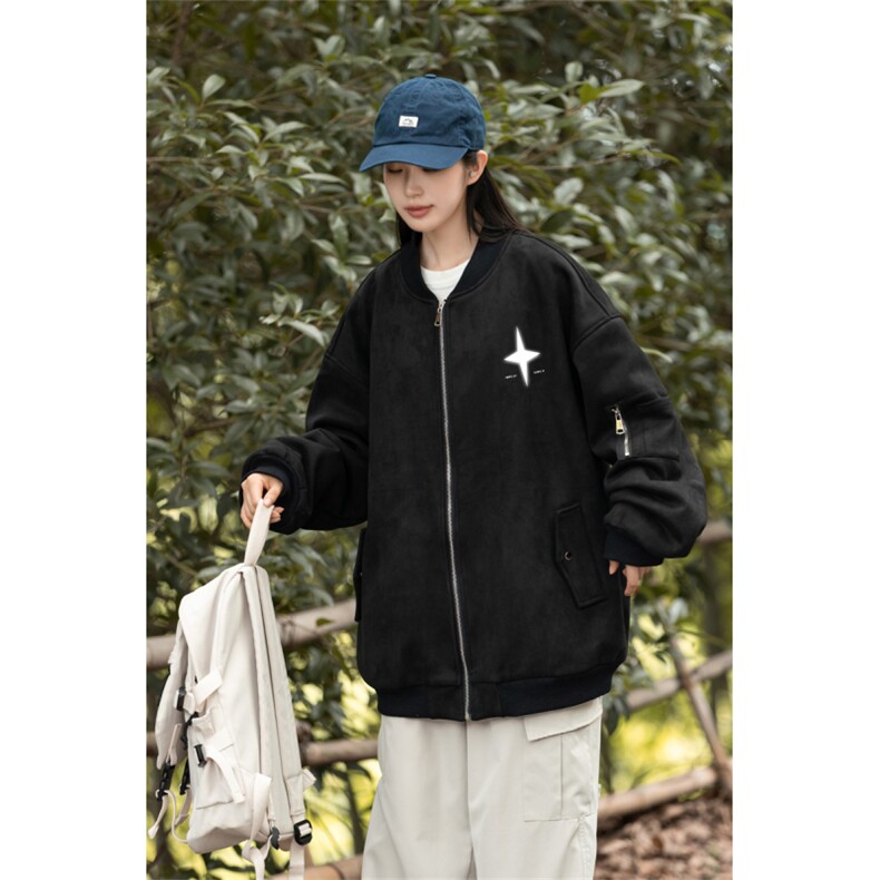 24春秋美式麂皮绒飞行棒球服中性风男女夹克外套JF3281-P80控108图片