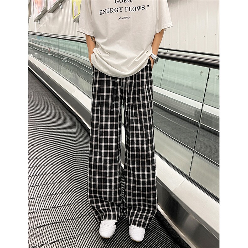 复古蓝色格子裤港风宽松阔腿拖地休闲裤男女5X1059-TP2549,男装休闲裤,电商A102
