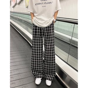 复古蓝色格子裤港风宽松阔腿拖地休闲裤男女 5X1059-TP2549图片