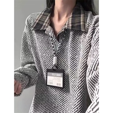 W55日系复古细格纹长袖衬衫慵懒风宽松简约休闲格子衬衣外套，男装衬衫，星座308A-1（原309B-1）