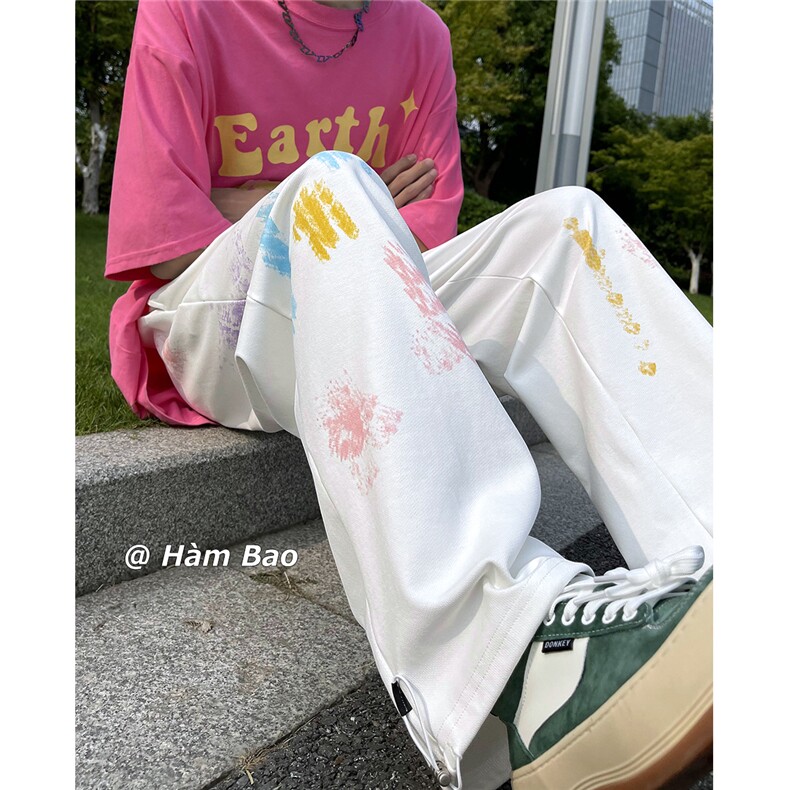 现货~夏季多巴胺休闲裤街舞彩绘刷漆运动裤1XZ502-K676-P60控79,女装休闲裤,星座502