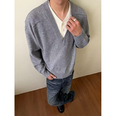 网图老钱风北极绒假两件毛衣外套W1787/特P60，男装针织衫/毛衣，电商B350
