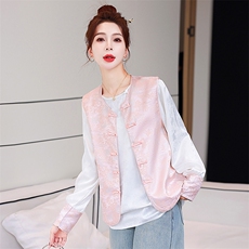 新中式国风马甲叠穿女装2025春秋新款盘扣刺绣提花背心，女装马甲，美静678