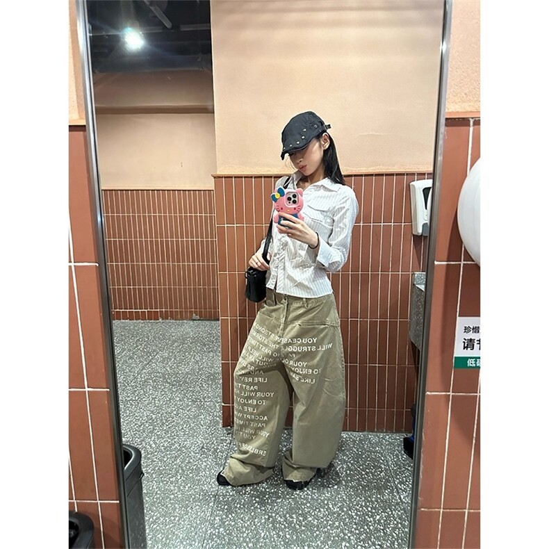 牛仔裤美式水洗字母印花阔腿工装裤男女慵懒宽松拖地裤NZX37,男装牛仔裤,星座516A