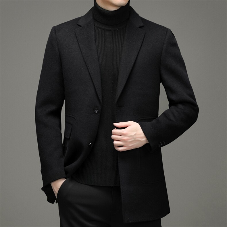 羊毛双面呢风衣男中长款外套爸爸装新款中年休闲男装HM9108-P340，男装毛呢大衣，电商B212（原钱塘6029）