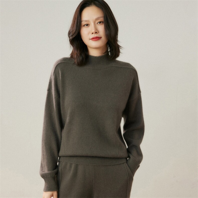2025年秋季长袖通勤半高领落肩时尚百搭通勤简约休闲,女装羊绒衫,贝美羊绒