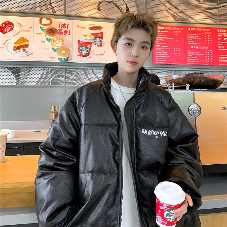 港风鳄鱼纹棉衣男手塞棉夹克PU皮棉服外套男8507P120控158，男装夹克，星座227-7