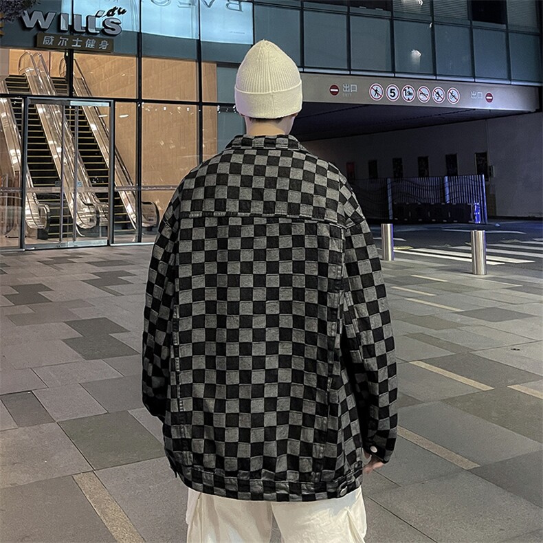 2025秋季情侣百搭牛仔夹克男士棋盘格大码宽松外套JK817-P65,男装夹克,星座1103-3