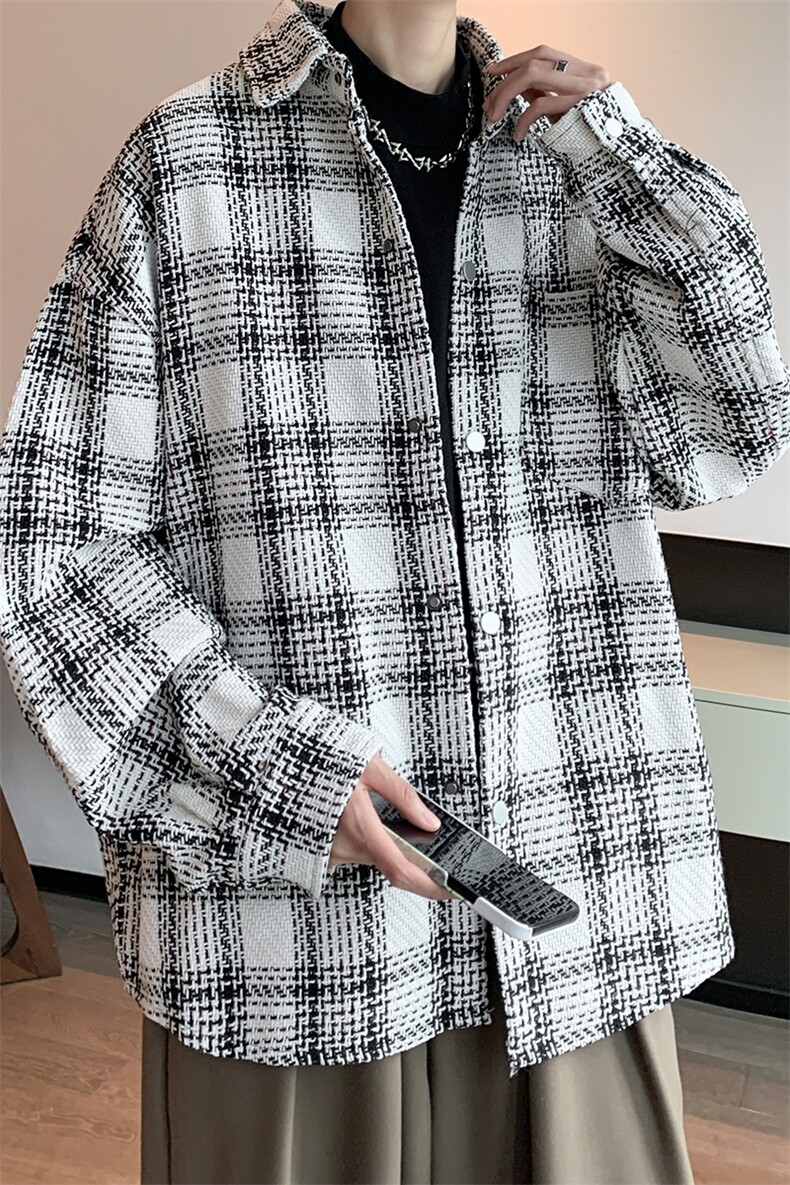 8XL-M特大码轻奢高级感千鸟格闲大码情侣复古翻领夹克外套JK1303,男装夹克,电商D206-1