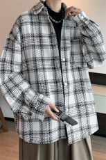 8XL-M特大码轻奢高级感千鸟格闲大码情侣复古翻领夹克外套JK1303，男装夹克，电商D206-1