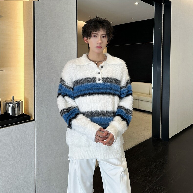 美式马海毛POLO领毛衣情侣秋冬宽松慵懒针织衫男潮LMY98199-P57,男装针织衫/毛衣,星座1008