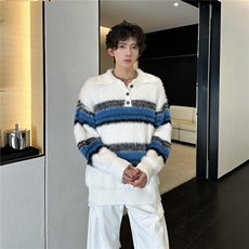 美式马海毛POLO领毛衣情侣秋冬宽松慵懒针织衫男潮LMY98199-P57，男装针织衫/毛衣，星座1008