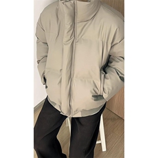 现货5W件冬季三防重磅硬挺boxy短款羽绒立领PU皮棉衣外套加厚棉服，男装棉衣，电商A486-1