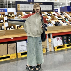 港风复古休闲撞色夹克外套女2025年春秋季新款宽松显瘦棒球服上衣，女装短外套，2C050