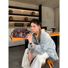 W9560-P80网图现货美式复古短款翻领牛仔夹克宽松潮流工装外套，男装夹克，星座1608-2