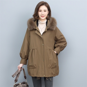 派克服女2021新款冬濑兔毛内胆可脱卸皮草外套中长款图片