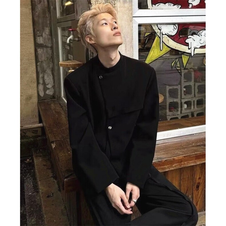 新中式西装外套男金属扣垫肩西服小众高级立领中山装XW35,男装西服套装,星座1116A（原606A-3）
