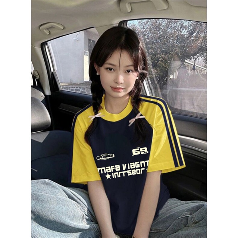 夏季美式高街重磅纯棉三条杠织带插肩撞色男女短袖T恤CZ81-特P25,男装T恤,电商A486