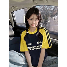 夏季美式高街重磅纯棉三条杠织带插肩撞色男女短袖T恤CZ81-特P25，男装T恤，电商A486