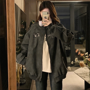 春秋美式高街刺绣棒球服外套男女潮牌复古休闲PU皮夹克C651-108图片