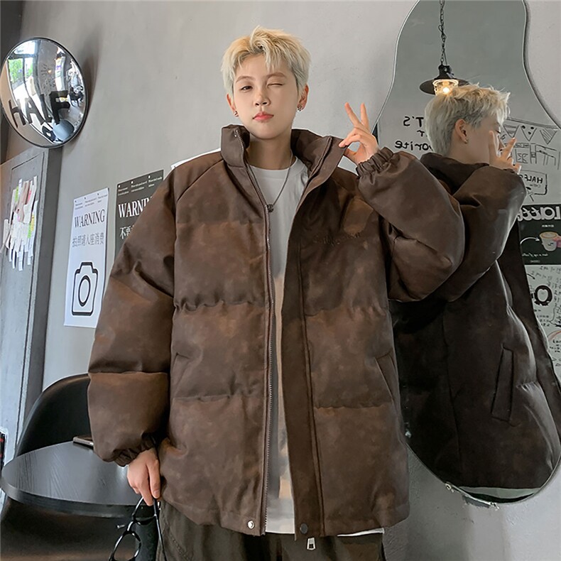港风PU皮复古做旧设计钢印棉衣男MY77096P130控198抖控228图片