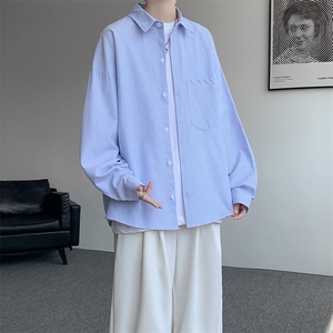 衬衫男秋季新款港风宽松大码条纹长袖衬衣CS801-特P29
