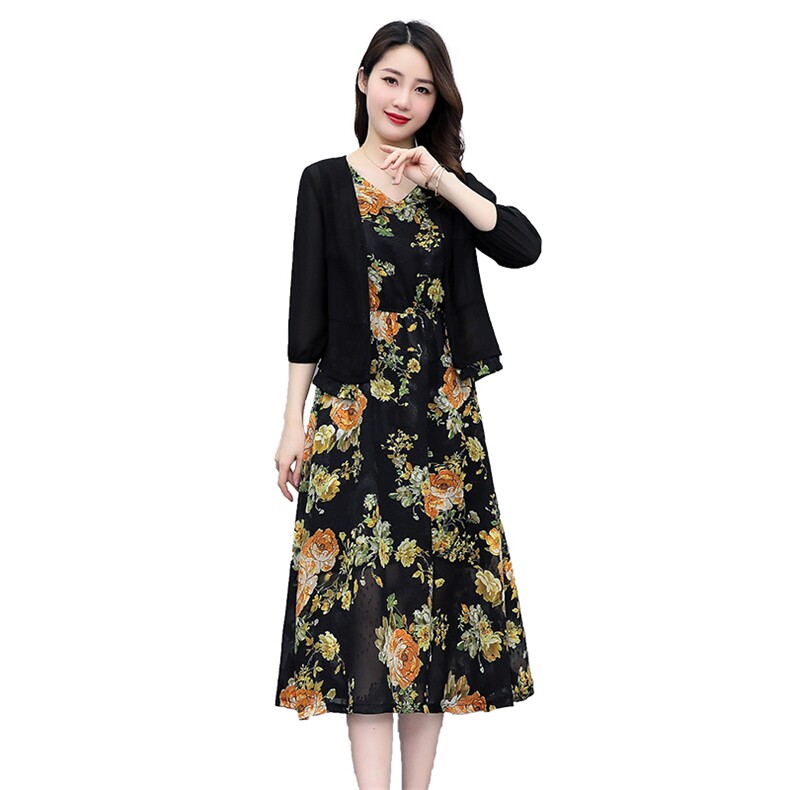 现货雪纺连衣裙早春款女装2023年新款时尚洋气妈妈两件套装裙子夏,女装套装/套裙,琦鑫阁（原依鑫阁）
