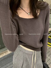 圆领羊毛衫女宽松软糯慵懒风羊毛纯色短款打底衫，女装羊毛衫，思途羊绒