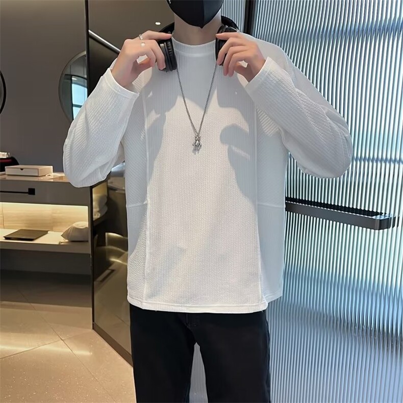 秋季轻熟风长袖T恤男圆领高级感纯色内搭打底衫潮T551,男装T恤,星座1116A-2（原606A-1）