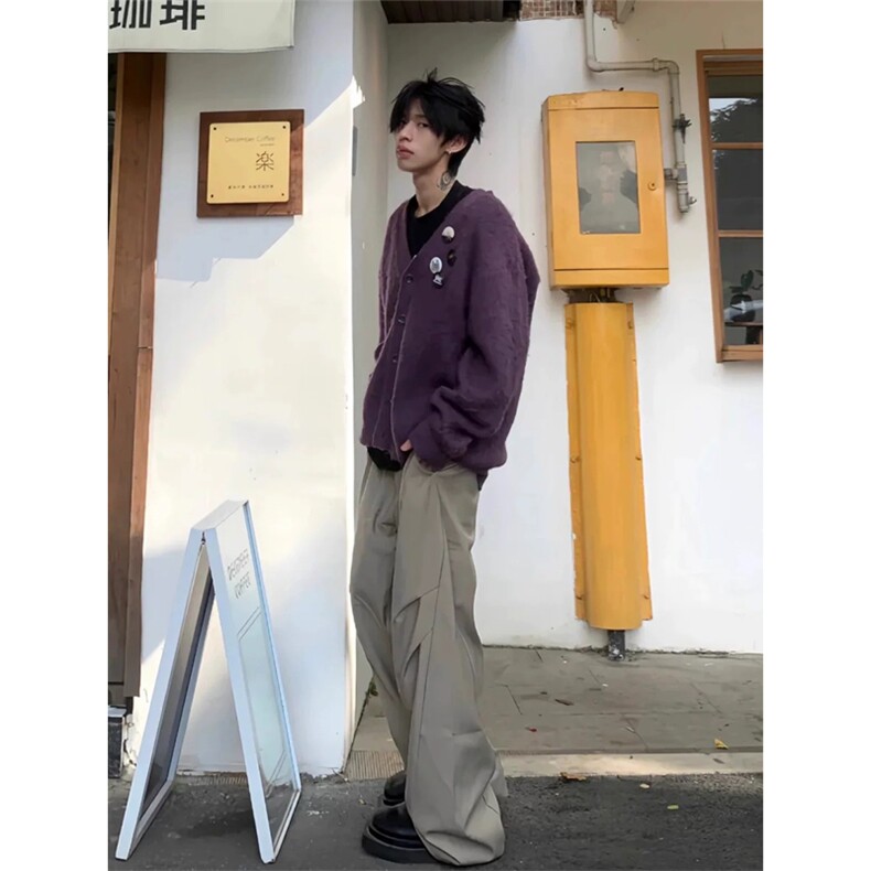 网图有货美式复古徽章装饰宽松百搭针织开衫外套男A131-P70,男装针织衫/毛衣,星座1505
