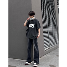 美式hiphop牛仔裤修身直筒微喇叭裤控价68，男装牛仔裤，星座310A-4