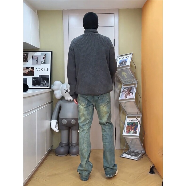 现货复古蓝牛仔裤微胖男生穿搭修身显瘦直筒长裤男装牛仔裤 NZK22图片