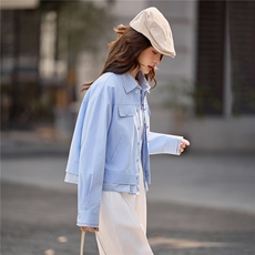 2026年春季新款休闲格纹拼接假两件短外套女，女装短外套，依路服饰