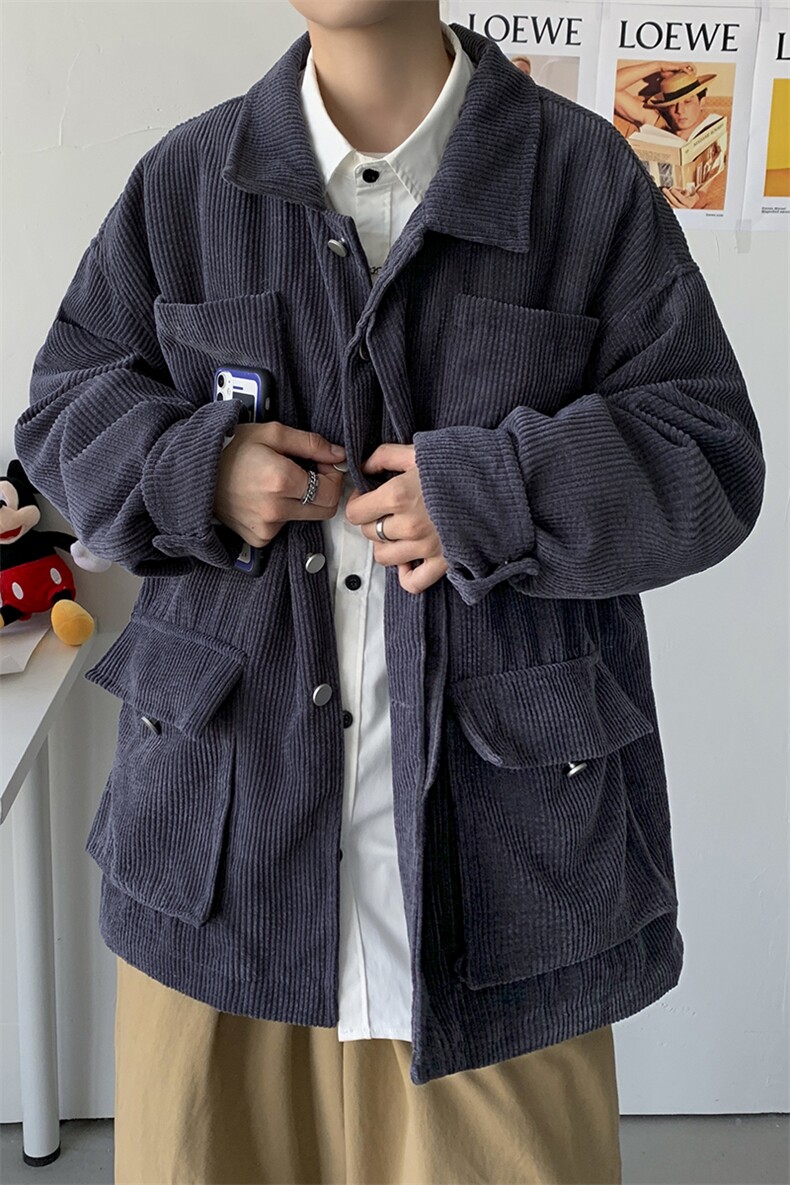 秋冬港风男女复古灯芯绒夹克工装宽松都口袋外套中性风H203/P85,男装夹克,钱塘713