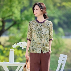 2026年春季文艺风女短袖宽松苎麻文艺/优雅，女装衬衫，江南依恋
