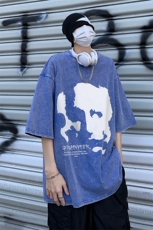复古水洗做旧美式抽象印花落肩袖高街重磅短袖T恤B239-1070-P38，男装T恤，星座514-2(原B239)